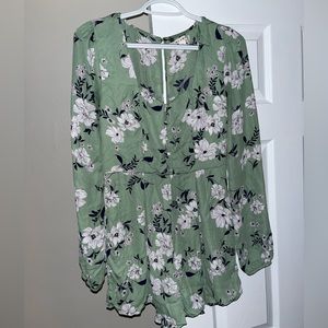 Francesca’s Green floral romper with long sleeves